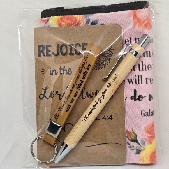 NEW INSPIRATIONAL FAITH CANVAS POUCH, NOTEPAD, PEN, BOOKMARK & KEYCHAIN GIFT SET - Picture 7 of 10